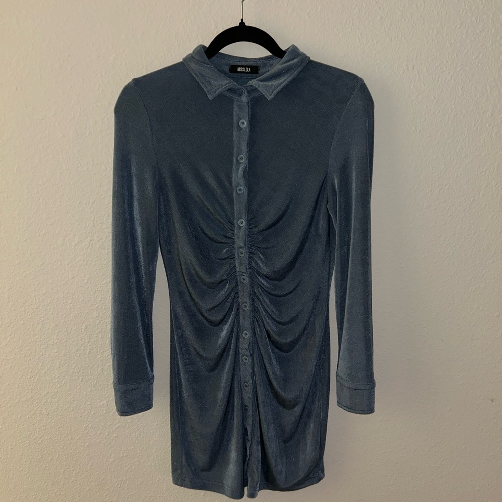 Elegant Blue Velvet Dress